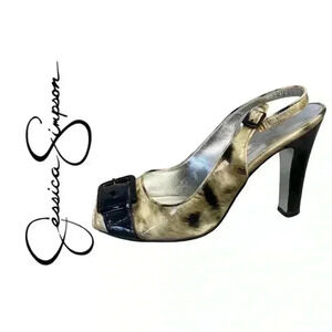 Jessica Simpson Open Toe Heeled Sandal Animal Print Buckle Size 7.5